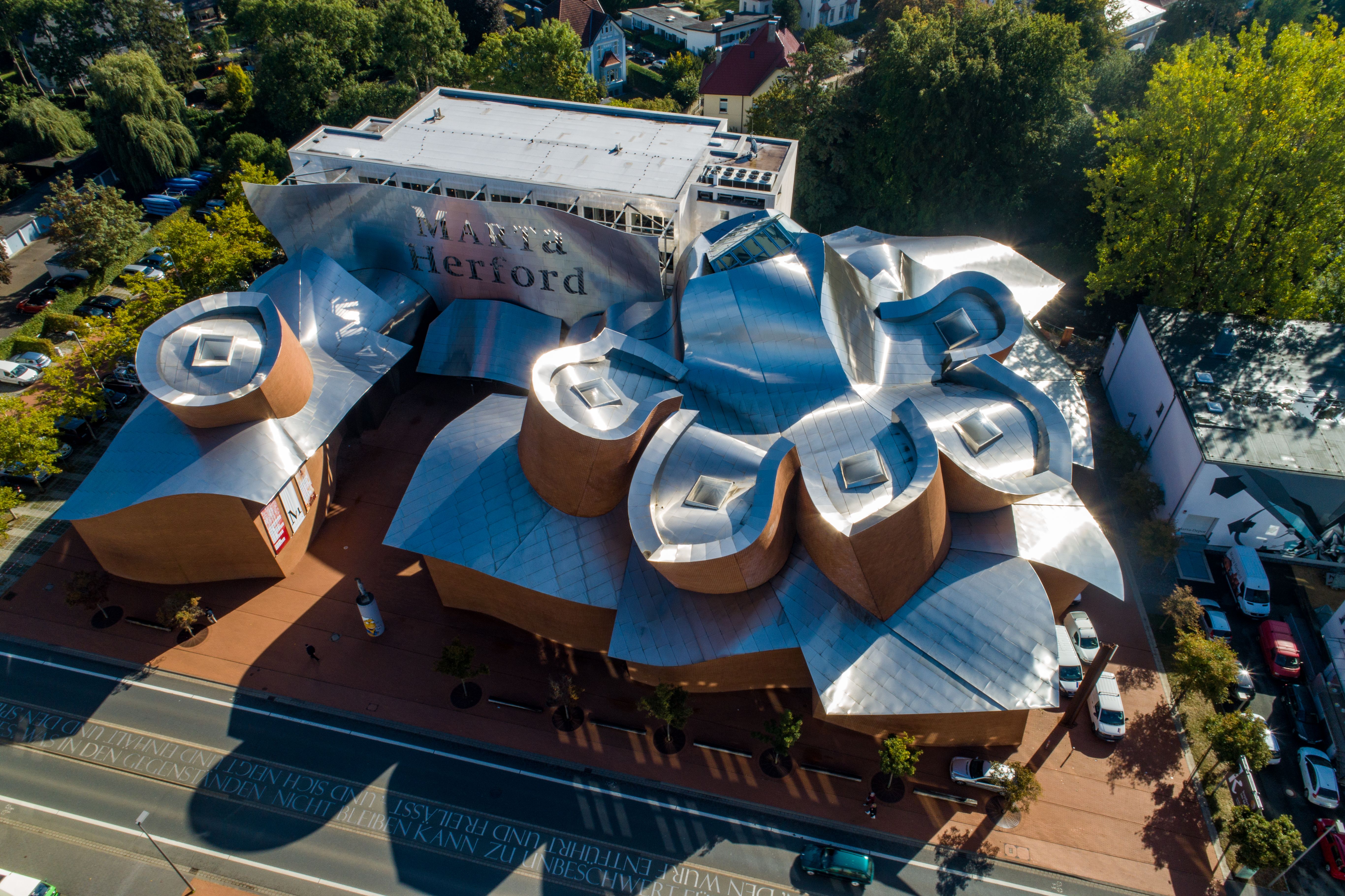 Aerial view of the Marta Herford, designed by Frank Gehry