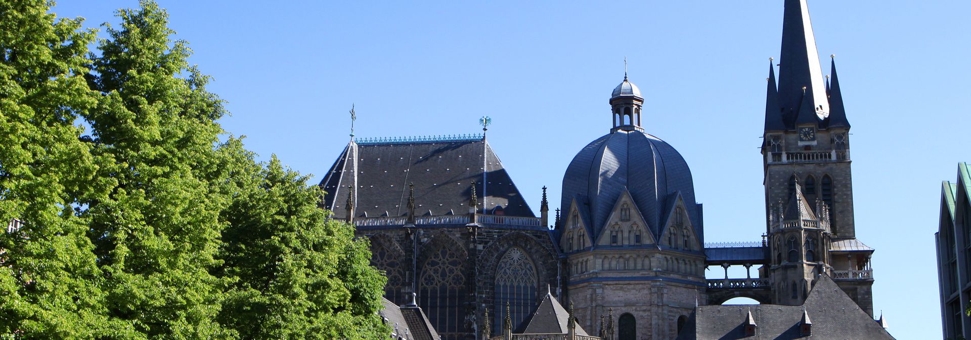 The outline of Aachen Cathedral can be seen from afar