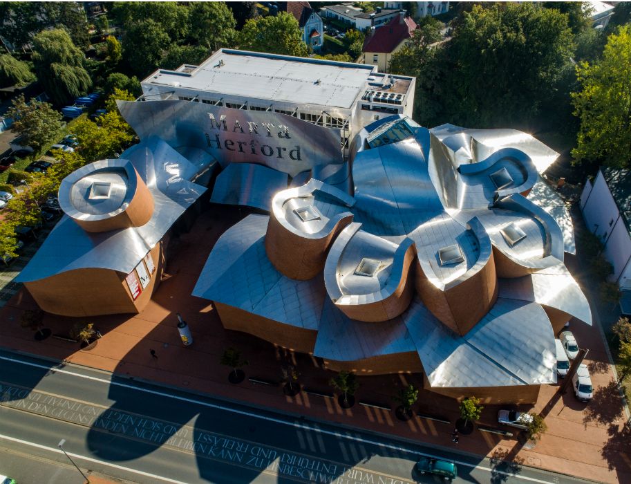 Aerial view of the Marta Herford, designed by Frank Gehry