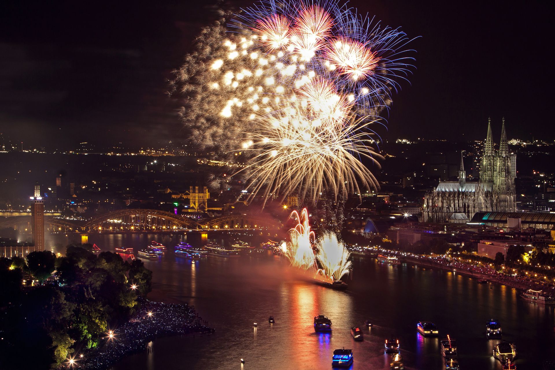 The backdrop of Cologne's banks of the Rhine shines in wonderful splendor during the Cologne Lights