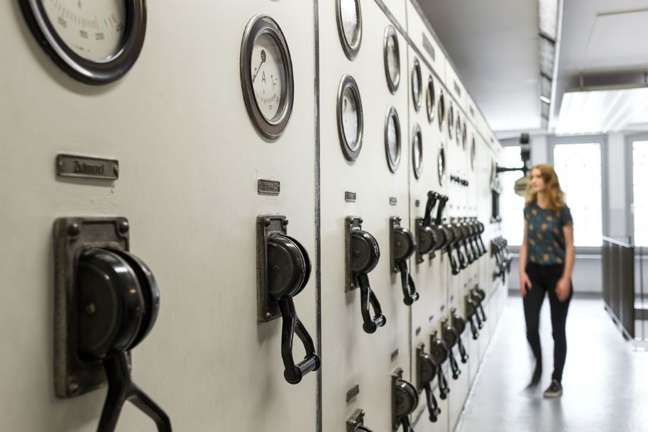 The large control panel shows how the electricity was distributed in the factory