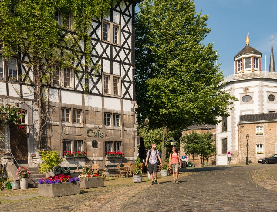 The Eifelsteig trail begins in the historic town center of Kornelimünster