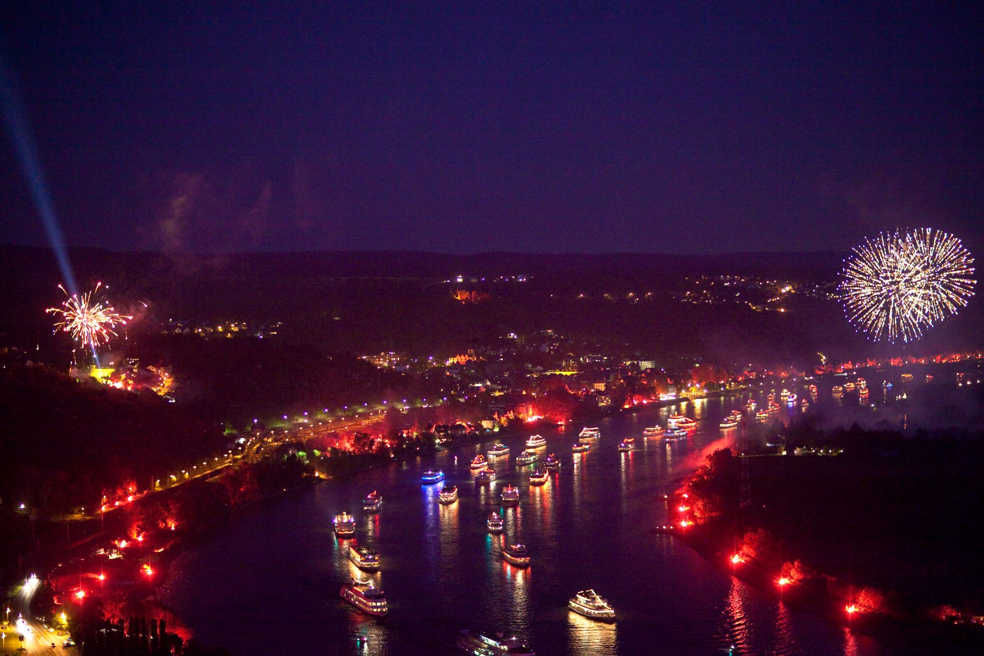 Thanks to fireworks and festively illuminated ships, the Rhine is literally on fire