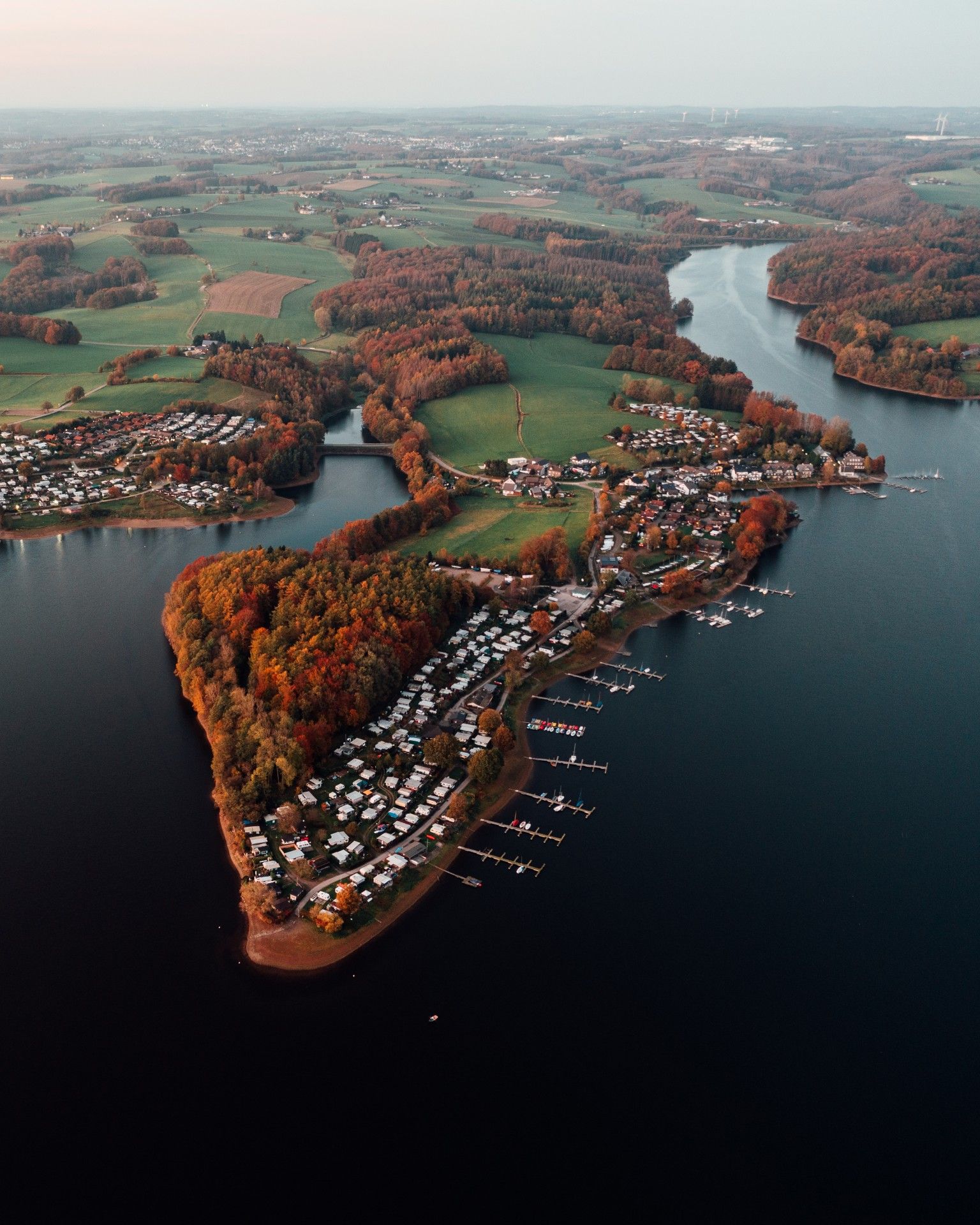 Bevertalsperre drone shot, Bergisches Land Nature Park