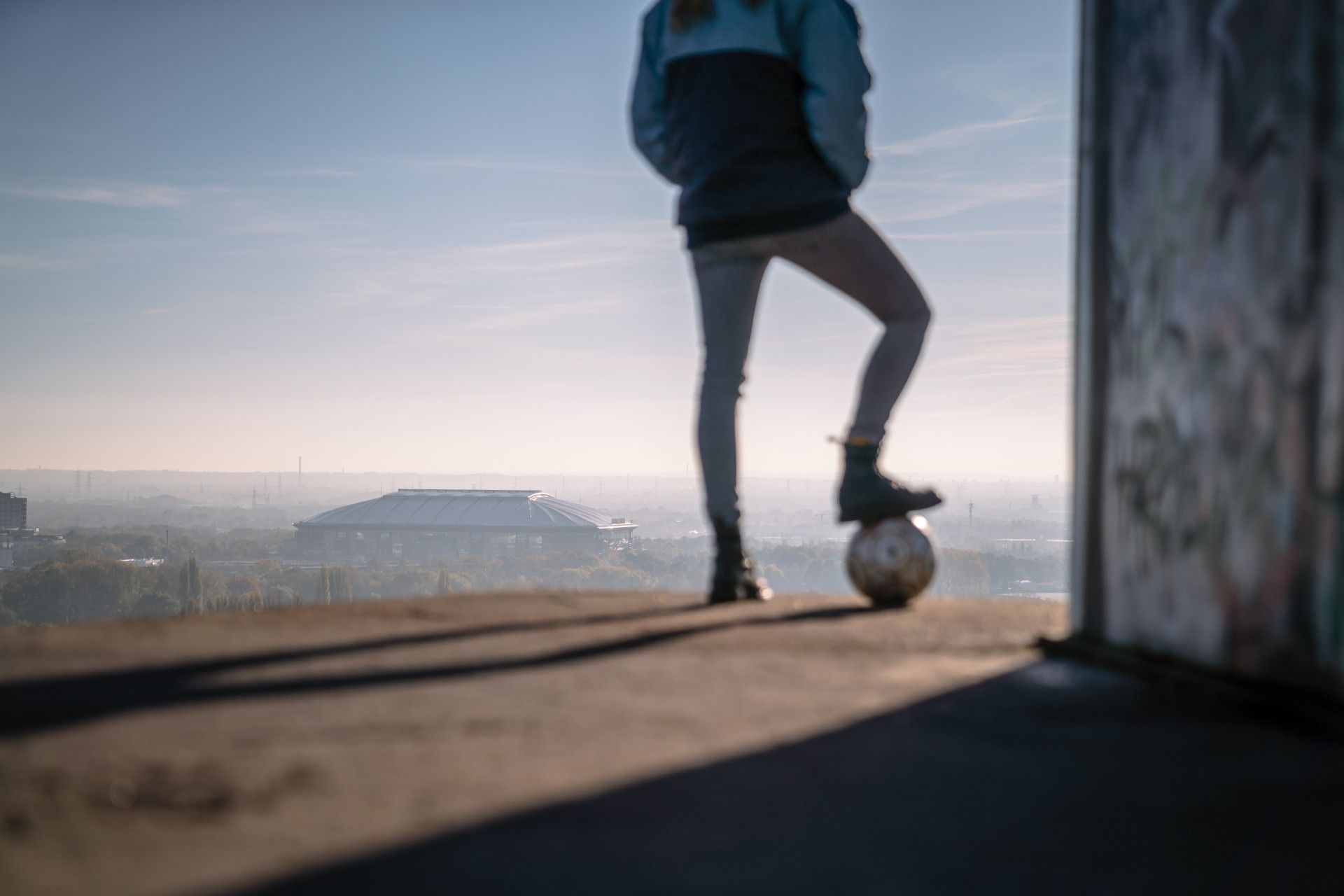 Footballers with ball at the Rheinelbe spoil tip