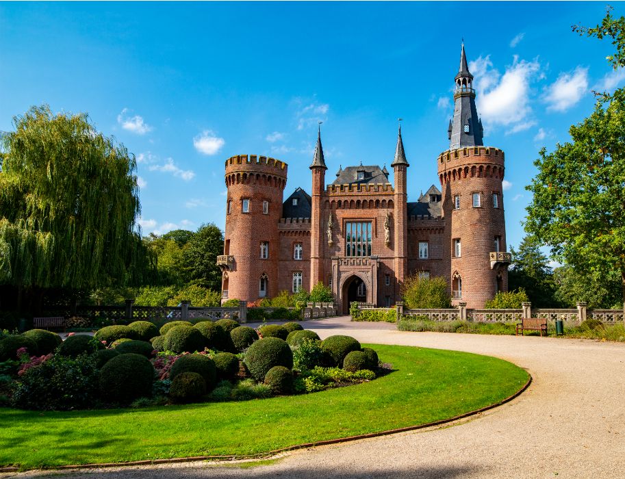 Moyland Castle in neo-Gothic style in Bedburg-Hau in the district of Kleve