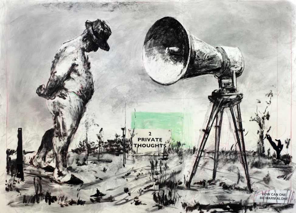 William Kentridge, drawing for the self-portrait As a Coffee Pot (2 Private Thoughts), 2021