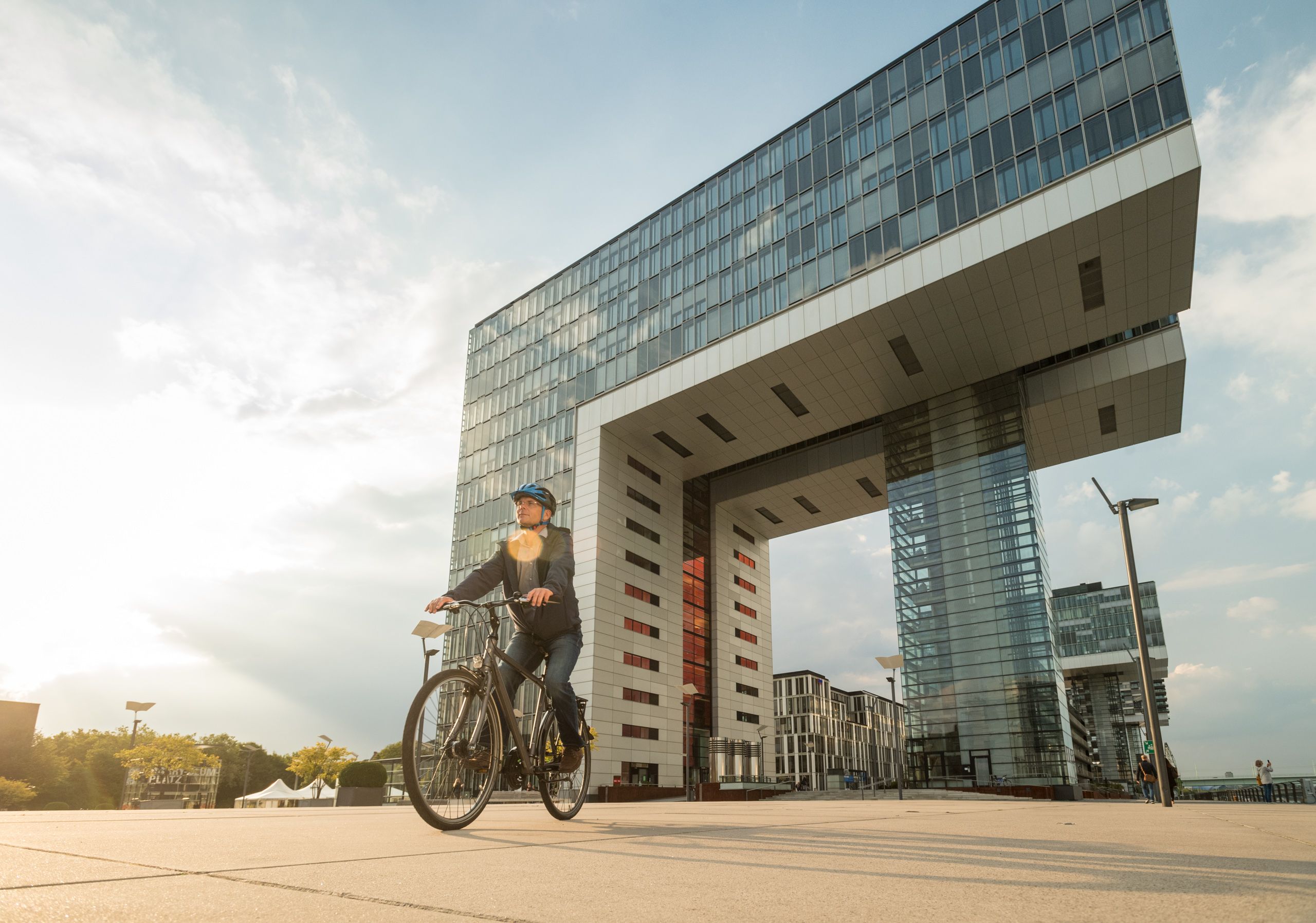 Cyclist in Cologne at the harbor