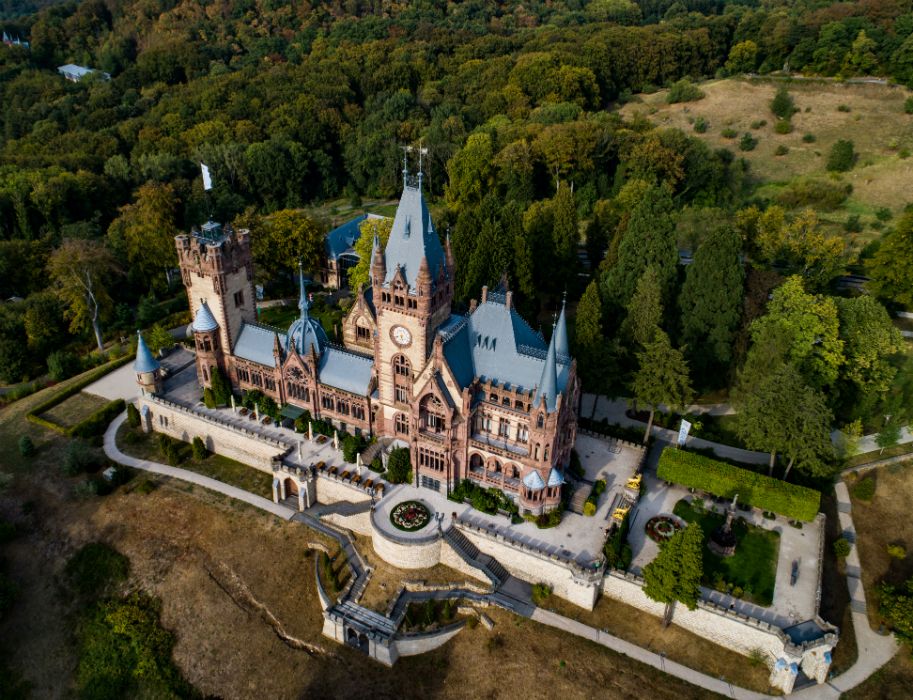 A bird's eye view of Drachenburg Castle